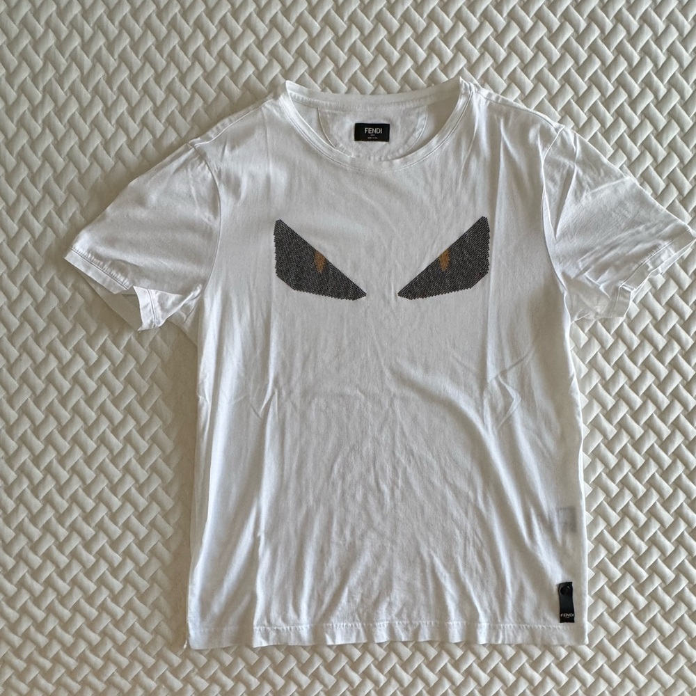 Fendi White T-Shirt with Black Crystal Bug Eyes